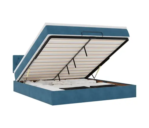 Osmaņu Gultas Rāmis Ar Matraci&Led Tumši Zils 160X200Cm Samts Vidaxl