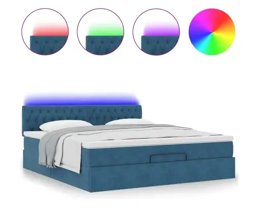 Osmaņu Gultas Rāmis Ar Matraci&Led Tumši Zils 160X200Cm Samts Vidaxl