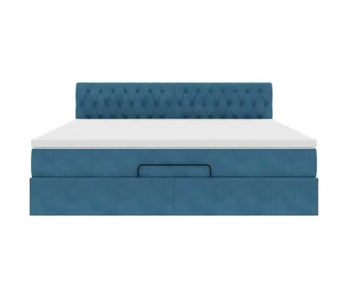 Osmaņu Gultas Rāmis Ar Matraci&Led Tumši Zils 160X200Cm Samts Vidaxl