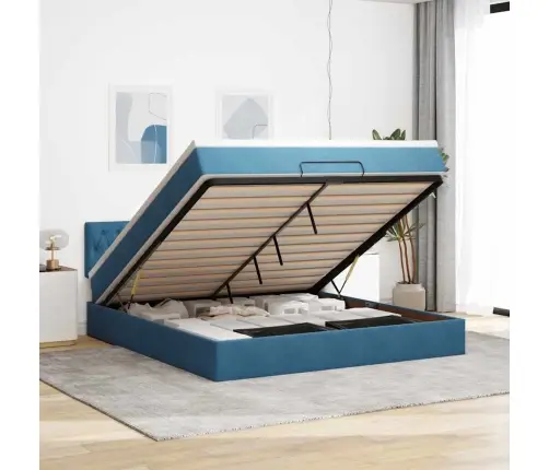 Osmaņu Gultas Rāmis Ar Matraci&Led Tumši Zils 160X200Cm Samts Vidaxl