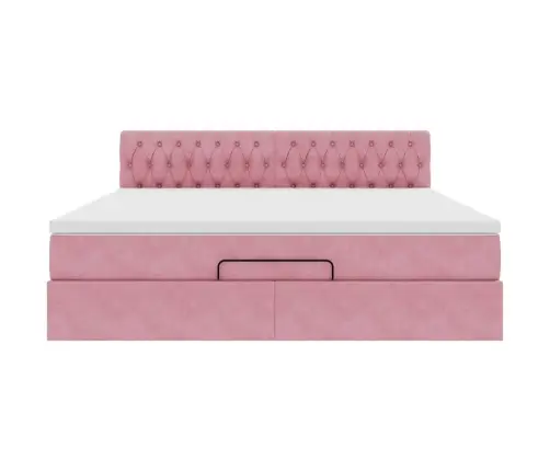 Osmaņu Gulta Ar Matraci & Leds, Rozā, 160X200Cm, Samts Vidaxl