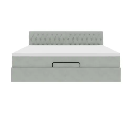 Ottomani Voodi Madratsiga Ja Led, Helehall, 180X200cm Samet