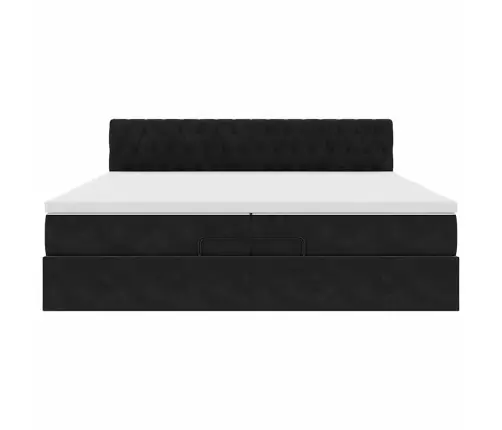 Ottomani Voodiraam Madratsitega, Must, 200X200 cm Samet