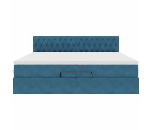 Osmaņu Gultas Rāmis Ar Matračiem Tumši Zils 200X200Cm Audums Vidaxl