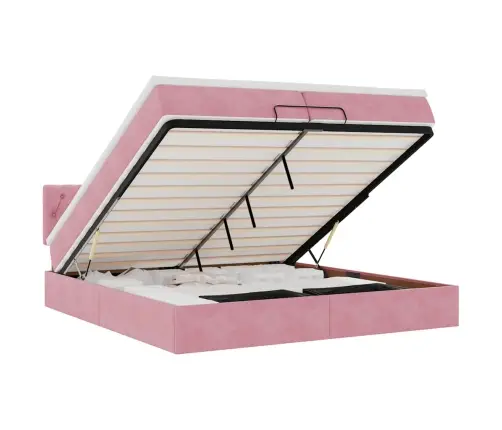 Ottomani Voodiraam Madratsitega, Roosa, 200X200 cm Samet