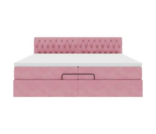 Ottomani Voodiraam Madratsitega, Roosa, 200X200 cm Samet