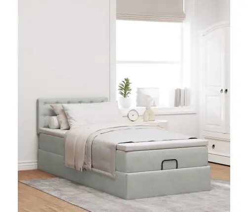 Osmanų Lovos Rėmas Su Čiužiniu, Pilkas, 80X200cm Aksomas