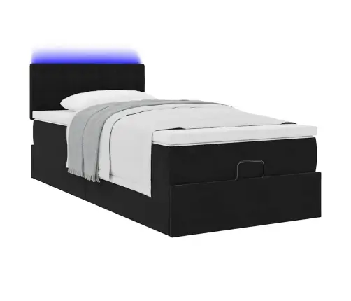 Osmaņu Gulta Ar Matraci & Leds, Melns, 80X200 Cm, Samts Vidaxl