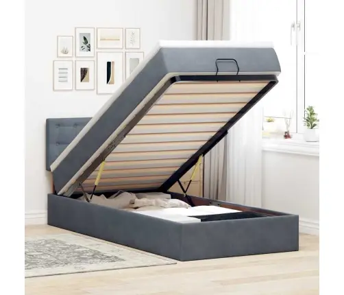 Ottomani Voodiraam Madratsiga, Tumehall, 90X200cm Samet