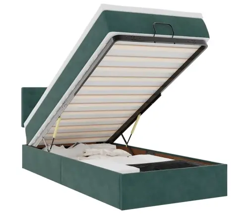 Osmaņu Gulta Ar Matraci & Leds, Tumši Zaļš, 90X200 Cm, Samts Vidaxl