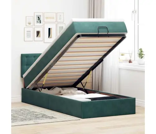 Osmaņu Gulta Ar Matraci & Leds, Tumši Zaļš, 90X200 Cm, Samts Vidaxl