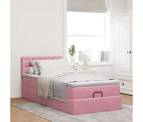 Osmanų Lovos Rėmas Su Čiužiniu, Rožinis, 90X200cm Aksomas