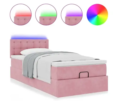 Osmanų Lovos Rėmas Su Čiužiniu, Rožinis, 90X200cm Aksomas