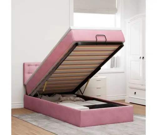 Osmanų Lovos Rėmas Su Čiužiniu, Rožinis, 90X200cm Aksomas