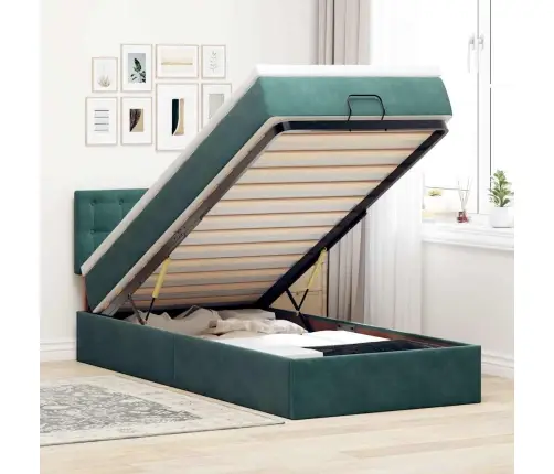 Osmaņu Gultas Rāmis Ar Matrača Tumši Zaļš 100X200Cm Samts Vidaxl