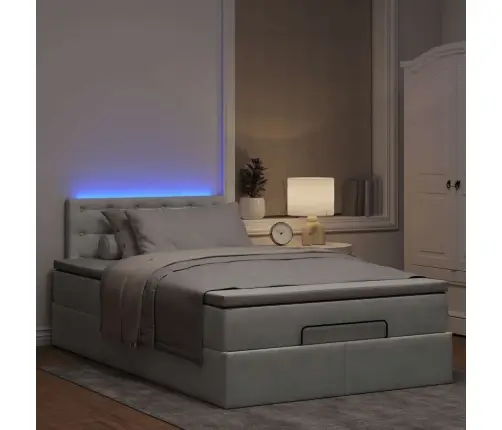 Osmaņu Gulta Ar Matraci&Leds, Gaiši Pelēks, 120X190 Cm, Samts Vidaxl