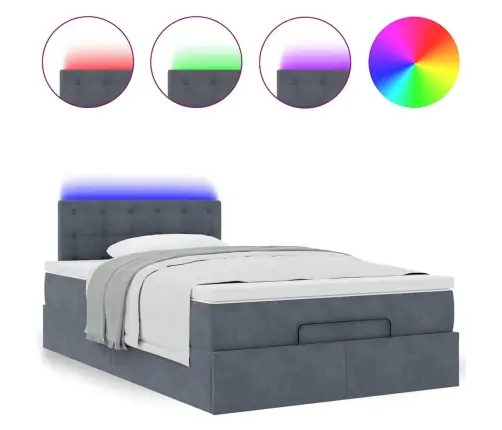 Osmaņu Gulta Ar Matraci&Leds, Tumši Pelēks, 120X190 Cm, Samts Vidaxl