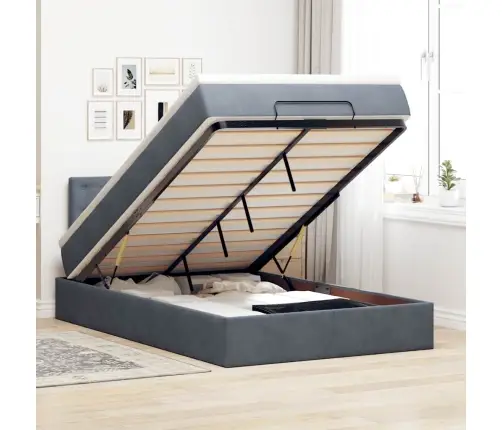 Osmaņu Gulta Ar Matraci&Leds, Tumši Pelēks, 120X190 Cm, Samts Vidaxl