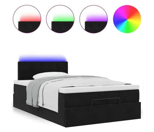 Osmaņu Gulta Ar Matraci&Leds, Melns, 120X190 Cm, Samts Vidaxl