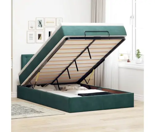 Osmaņu Gulta Ar Matraci&Leds, Tumši Zaļš, 120X190 Cm, Samts Vidaxl