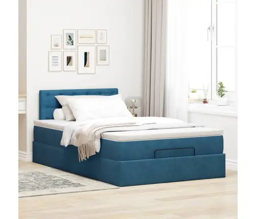 Ottomani Voodi Madratsi Ja Led, Tumesinine, 120X190cm Samet