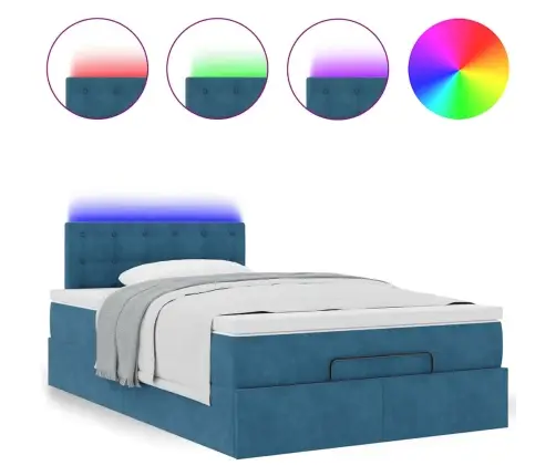 Ottomani Voodi Madratsi Ja Led, Tumesinine, 120X190cm Samet