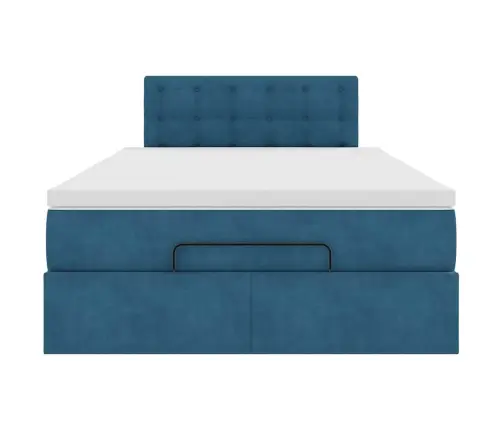 Ottomani Voodi Madratsi Ja Led, Tumesinine, 120X190cm Samet