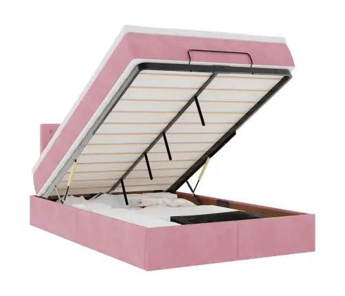 Osmaņu Gulta Ar Matraci&Leds, Rozā, 120X190 Cm, Samts Vidaxl