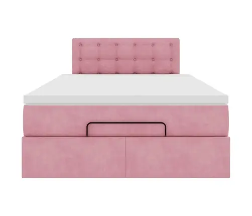 Osmaņu Gulta Ar Matraci&Leds, Rozā, 120X190 Cm, Samts Vidaxl