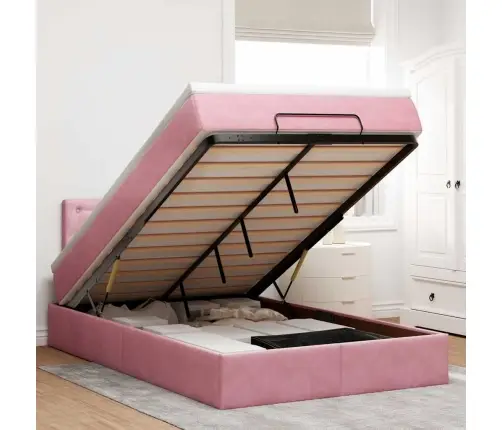 Osmaņu Gulta Ar Matraci&Leds, Rozā, 120X190 Cm, Samts Vidaxl