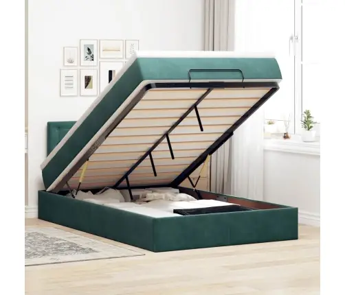 Osmaņu Gultas Rāmis Ar Matraci&Led Tumši Zaļš 120X200Cm Samts Vidaxl Osmaņu Gultas Rāmis Ar Matraci&Led Tumši Zaļš 120X200Cm Samts Vidaxl