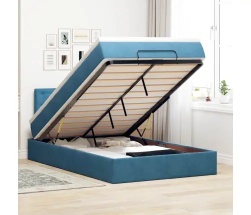 Osmaņu Gultas Rāmis Ar Matrača Tumši Zils 120X200Cm Samts Vidaxl