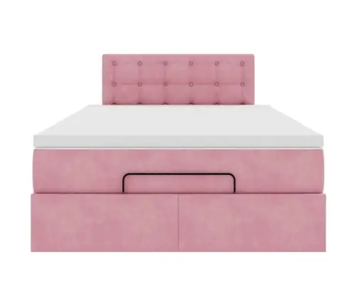 Osmaņu Gultas Rāmis Ar Matrača Rozā 120X200Cm Samts Vidaxl