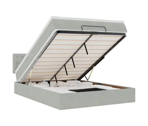 Osmaņu Gulta Ar Matraci & Leds, Gaiši Pelēks, 140X190Cm, Samts Vidaxl