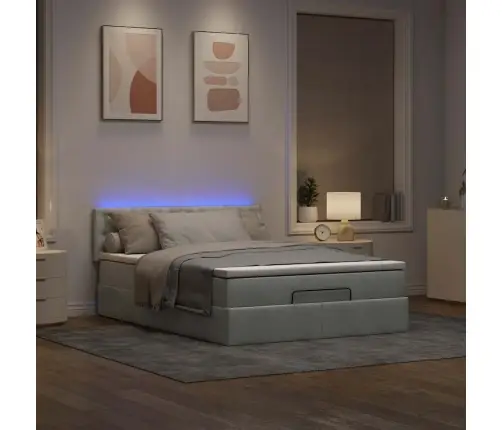 Osmaņu Gulta Ar Matraci & Leds, Gaiši Pelēks, 140X190Cm, Samts Vidaxl