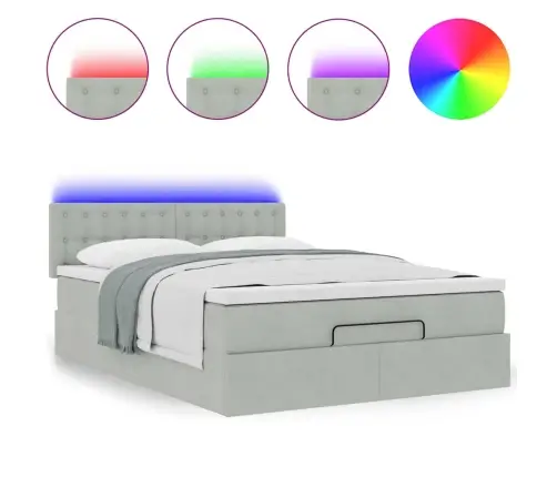 Osmaņu Gulta Ar Matraci & Leds, Gaiši Pelēks, 140X190Cm, Samts Vidaxl