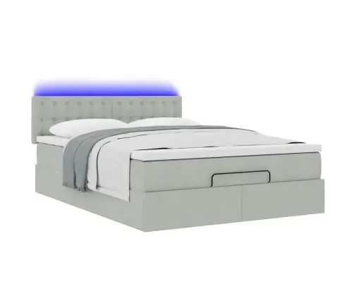 Osmaņu Gulta Ar Matraci & Leds, Gaiši Pelēks, 140X190Cm, Samts Vidaxl