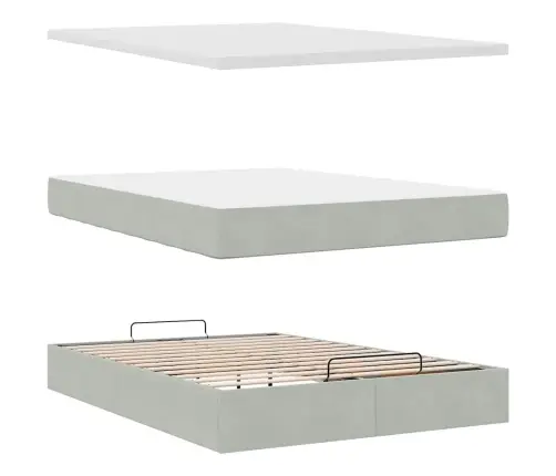 Osmaņu Gulta Ar Matraci & Leds, Gaiši Pelēks, 140X190Cm, Samts Vidaxl