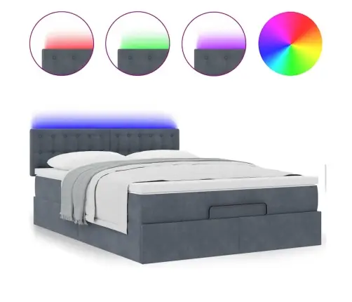 Osmanų Lovos Rėmas Su Čiužiniu, Pilkas, 140X190cm Aksomas