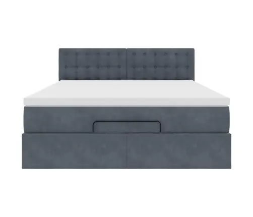 Osmanų Lovos Rėmas Su Čiužiniu, Pilkas, 140X190cm Aksomas