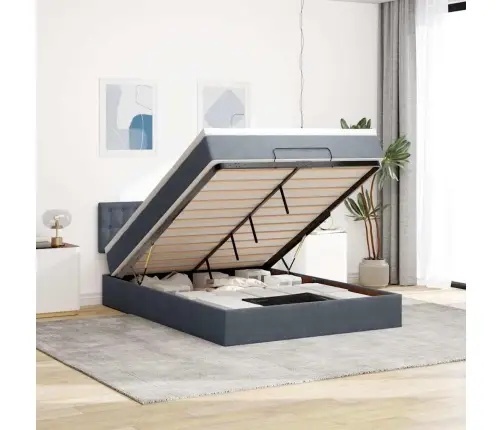 Osmanų Lovos Rėmas Su Čiužiniu, Pilkas, 140X190cm Aksomas