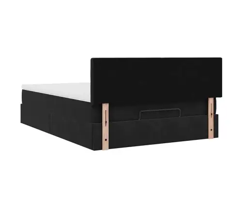 Osmaņu Gulta Ar Matraci & Leds, Melns, 140X190 Cm, Samts Vidaxl