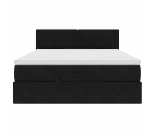 Osmaņu Gulta Ar Matraci & Leds, Melns, 140X190 Cm, Samts Vidaxl