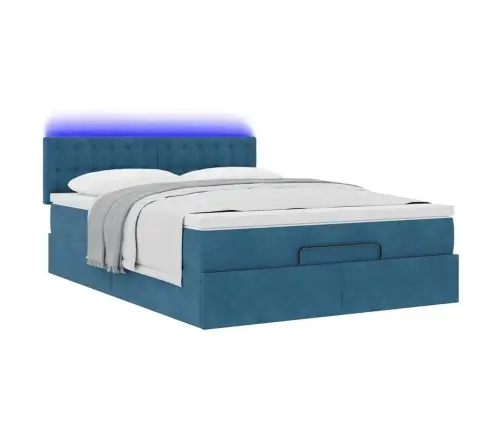 Osmanų Lova Su Čiužiniu Ir Led Tamsiai Mėlyna 140X190Cm Velvet