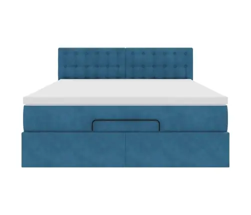 Osmanų Lova Su Čiužiniu Ir Led Tamsiai Mėlyna 140X190Cm Velvet
