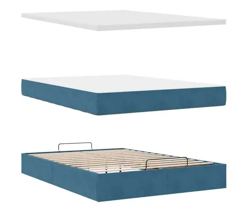 Osmanų Lova Su Čiužiniu Ir Led Tamsiai Mėlyna 140X190Cm Velvet