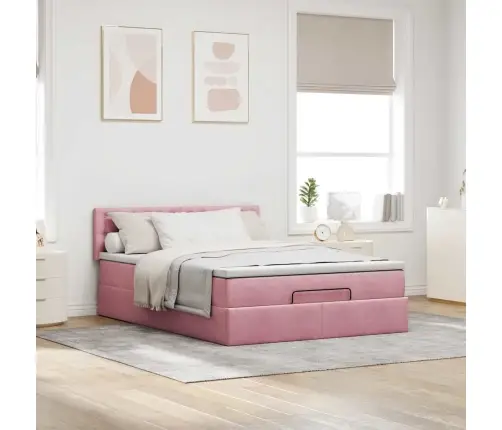 Osmaņu Gulta Ar Matraci & Leds, Rozā, 140X190Cm, Samts Vidaxl