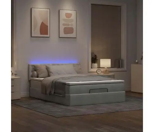 Osmaņu Gulta Ar Matraci & Leds, Gaiši Pelēks, 140X200Cm, Samts Vidaxl