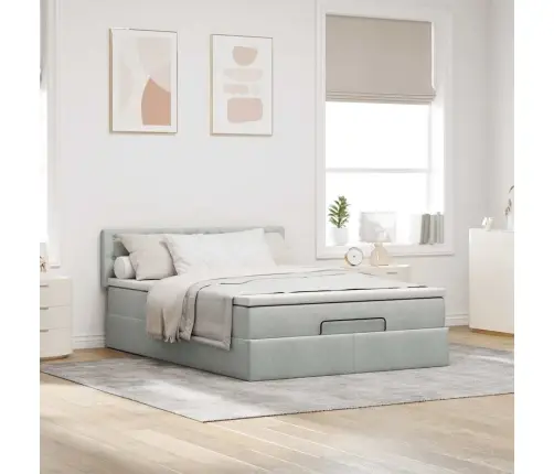 Osmaņu Gulta Ar Matraci & Leds, Gaiši Pelēks, 140X200Cm, Samts Vidaxl