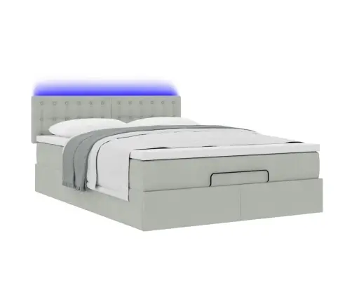 Osmaņu Gulta Ar Matraci & Leds, Gaiši Pelēks, 140X200Cm, Samts Vidaxl